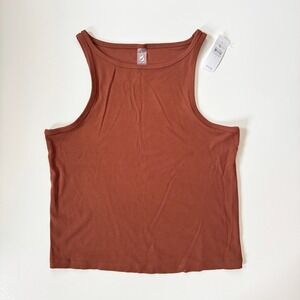 NWT Lou & Grey Stretchy Ribbed Sleeveless Tank Top Rust Brown Size L
